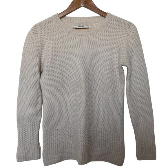 All Saints 100% Cashmere Crew Neck Knit Sweater in Oatmeal Natural Color. Size 6 - Picture 1 of 7